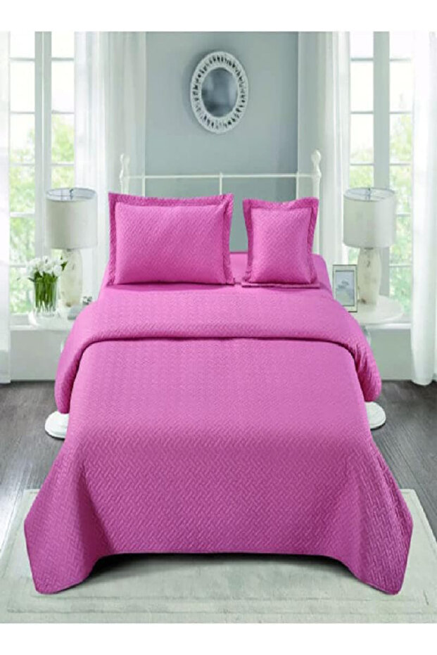 4-Piece Ultrasonic Comforter Set Single – Oriental Pink, with Fitted Sheet & Pillow Cases
