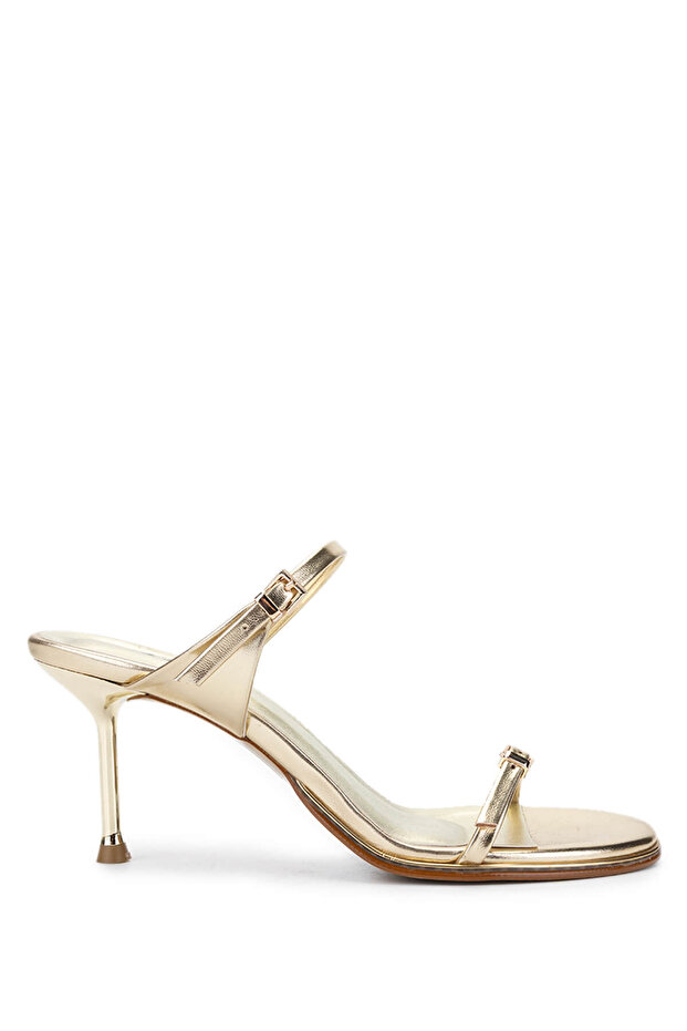 Women's Genuine Leather Gold Heeled Slippers
