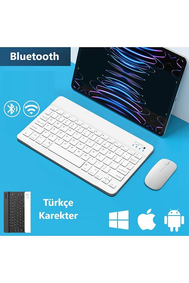 Samsung Tab S10 FE SM-X520 10.9" Tablet için Uyumlu Slim Şarjlı Türkçe Bluetooth Klavye / Mouse Seti - 1