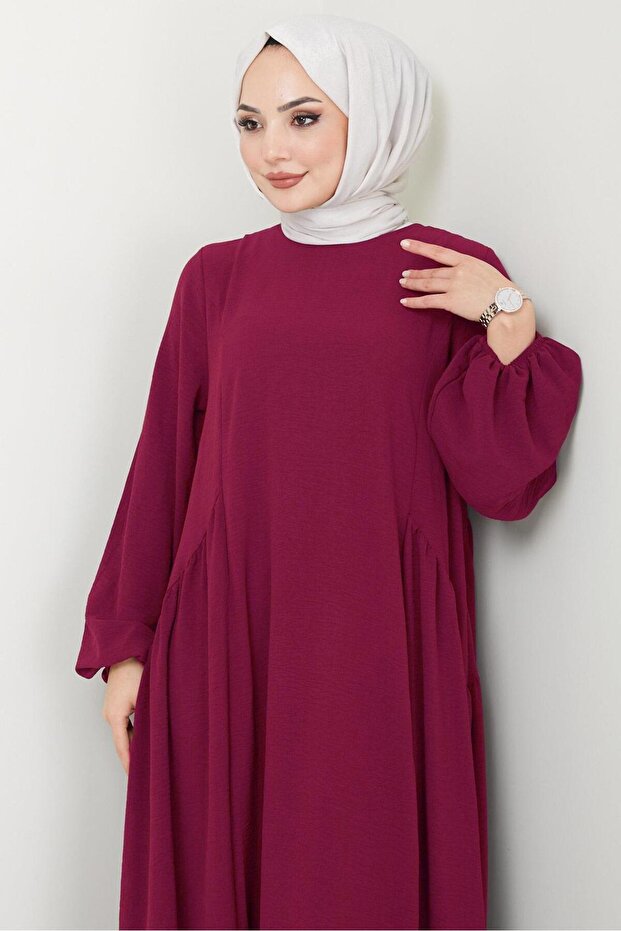 Eva Ayrobin Tesettür Elbise Bordo HM2454 - 7