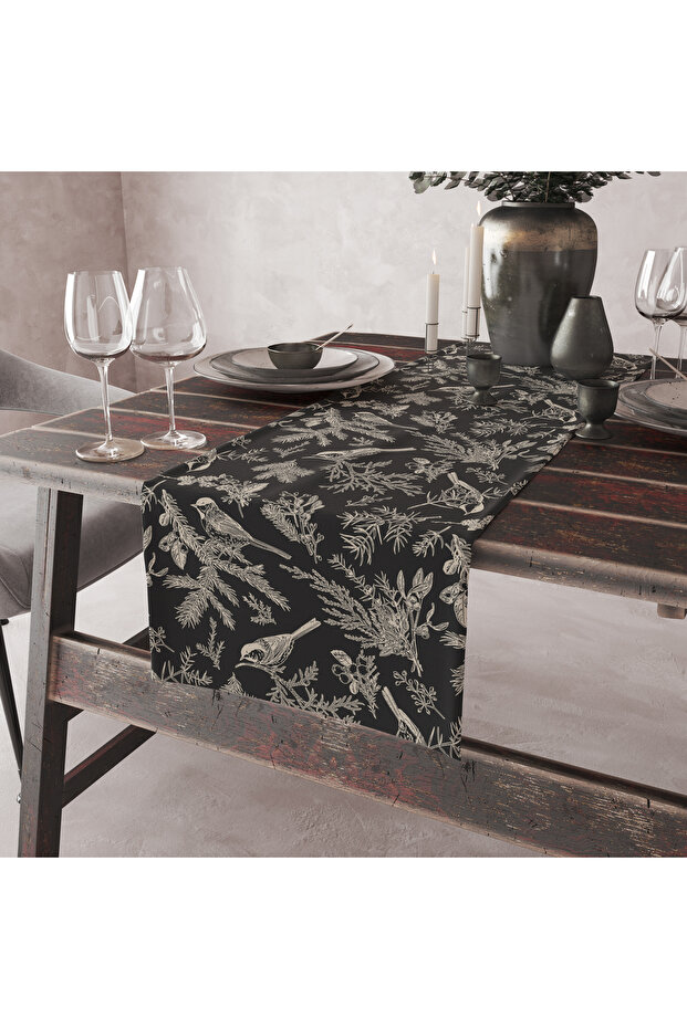 Bird Pattern Black Digital Printing Runner 50X140 - 3