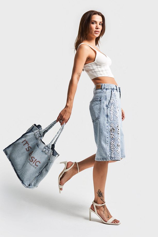 Kot Rengi P-3W4-27 It's Basic Nakışlı Körüklü Askılı Denim Çanta K.3W427-SSTD - 5