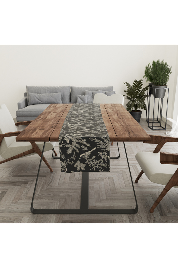 Bird Pattern Black Digital Printing Runner 50X140 - 1