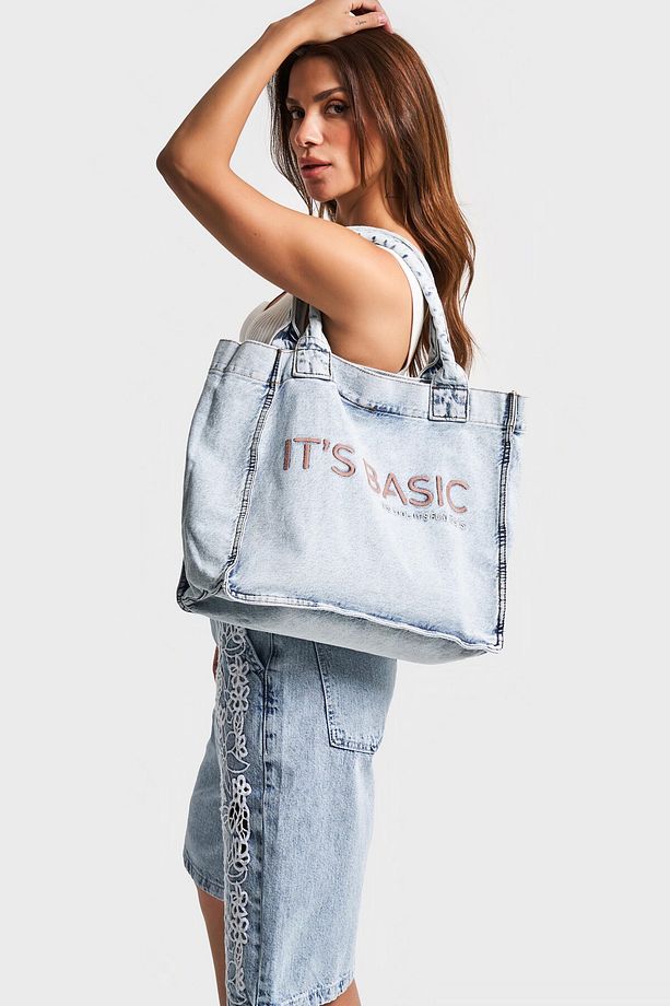 Kot Rengi P-3W4-27 It's Basic Nakışlı Körüklü Askılı Denim Çanta K.3W427-SSTD - 2