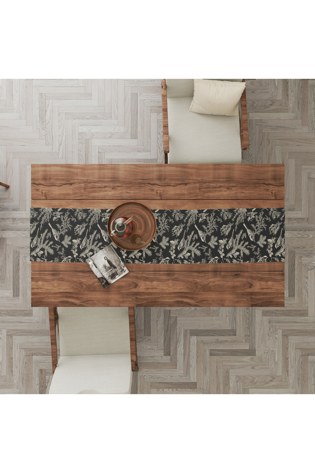 Bird Pattern Black Digital Printing Runner 50X140 - 2