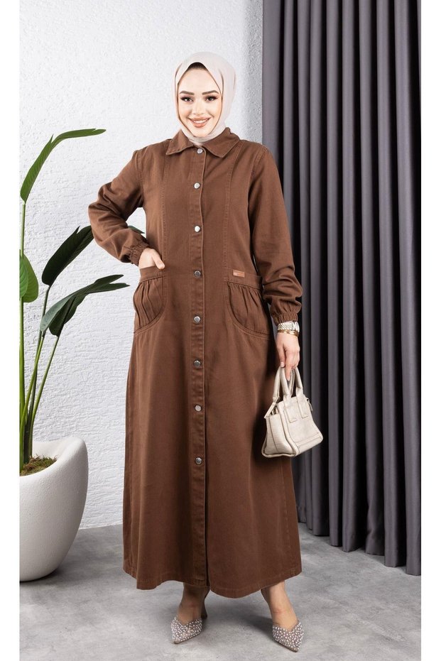 Women's Buttoned Bag with Pockets Gabardine Bag