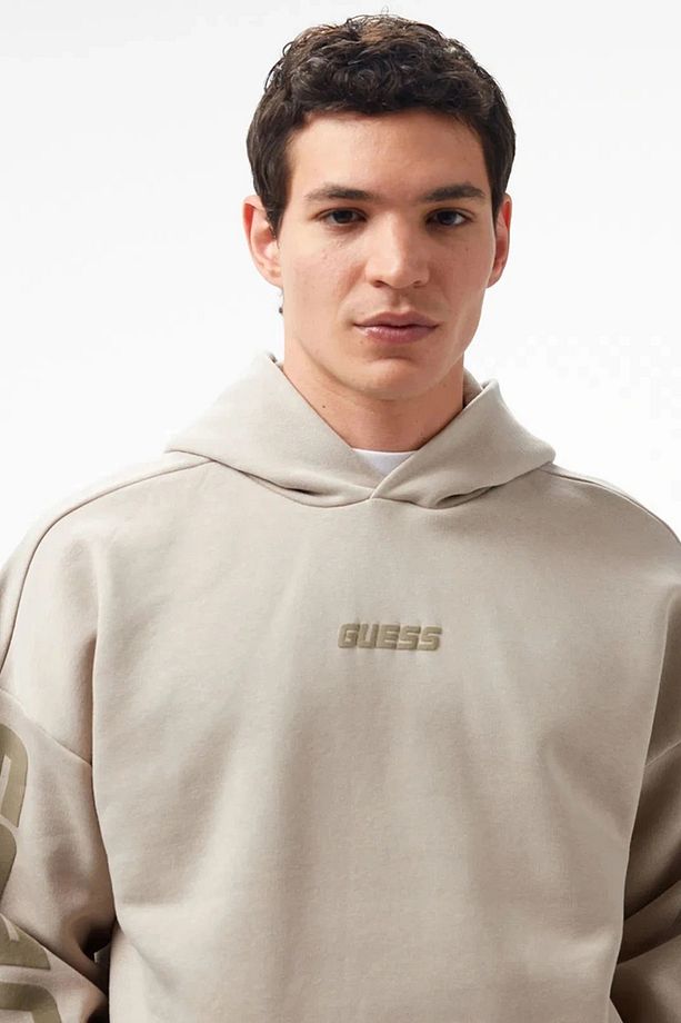 Erkek Önü Ve Kolları Logolu Oversize Krem Sweatshirt - 3