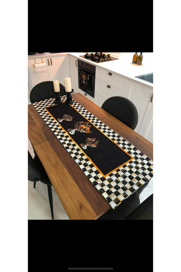 Pumpkin Pattern Runner Runner Kitchen Checkered Christmas New Year Black 1 Piece Cover Mother's Day