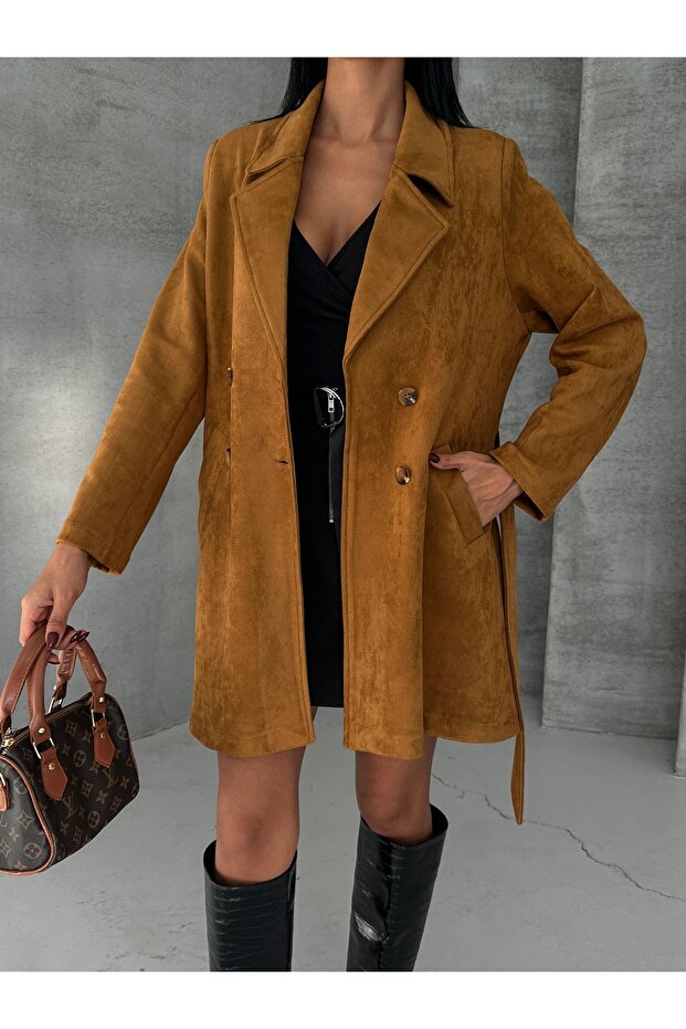 Belted Suede Jacket with Pockets - 6