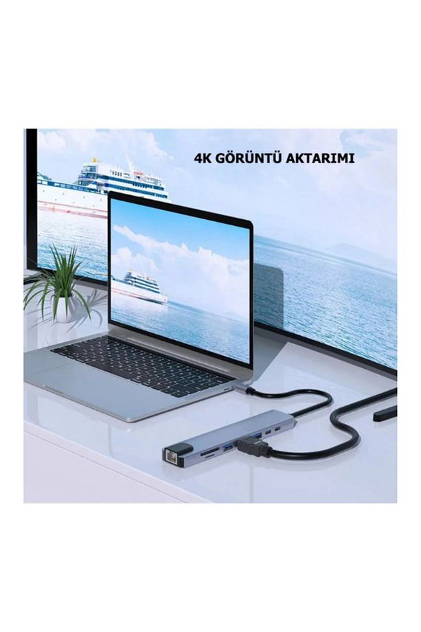 Çevirici Adaptör Çok Portlu Çoklayıcı Usb Hub 8 In 1 Usb Type-c Usb 2.0/3.0 Audio 3.5 Tf Sd - 4
