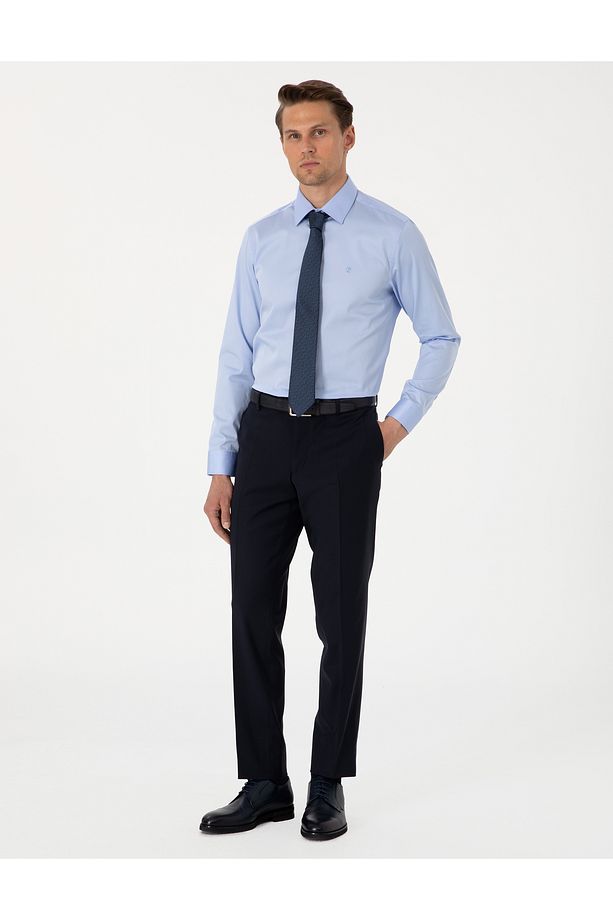 Koyu Mavi Slim Fit Uzun Kollu Basic Gömlek 50305127-VR032 - 4