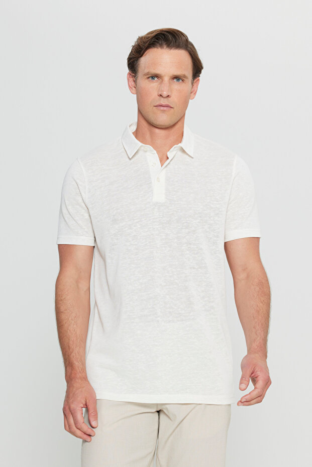 Men's Ecru Cotton Slim Fit Slim Fit Polo Neck T-Shirt
