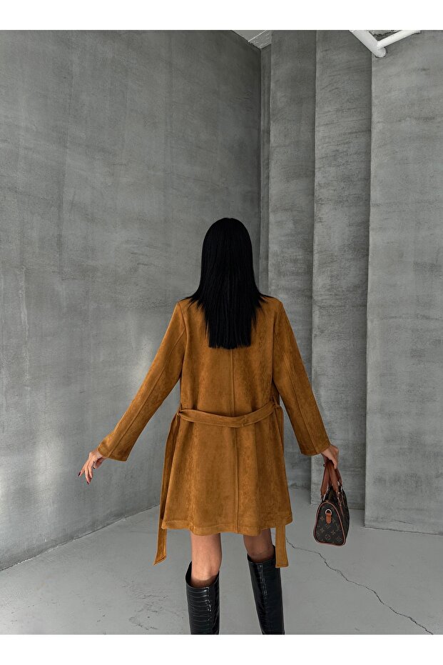 Belted Suede Jacket with Pockets - 5