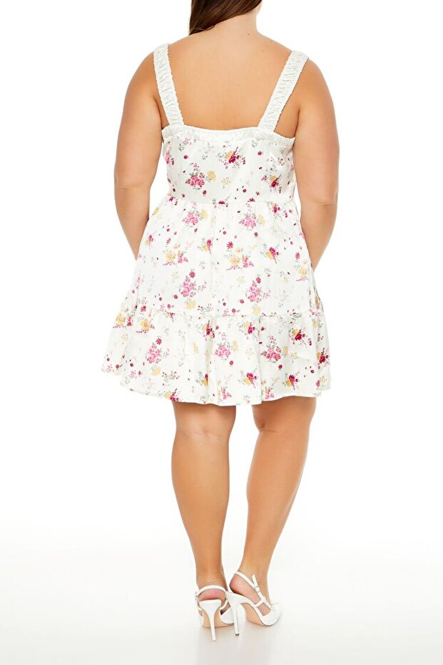 Plus Size Çiçek Desenli Mini Elbise - 5