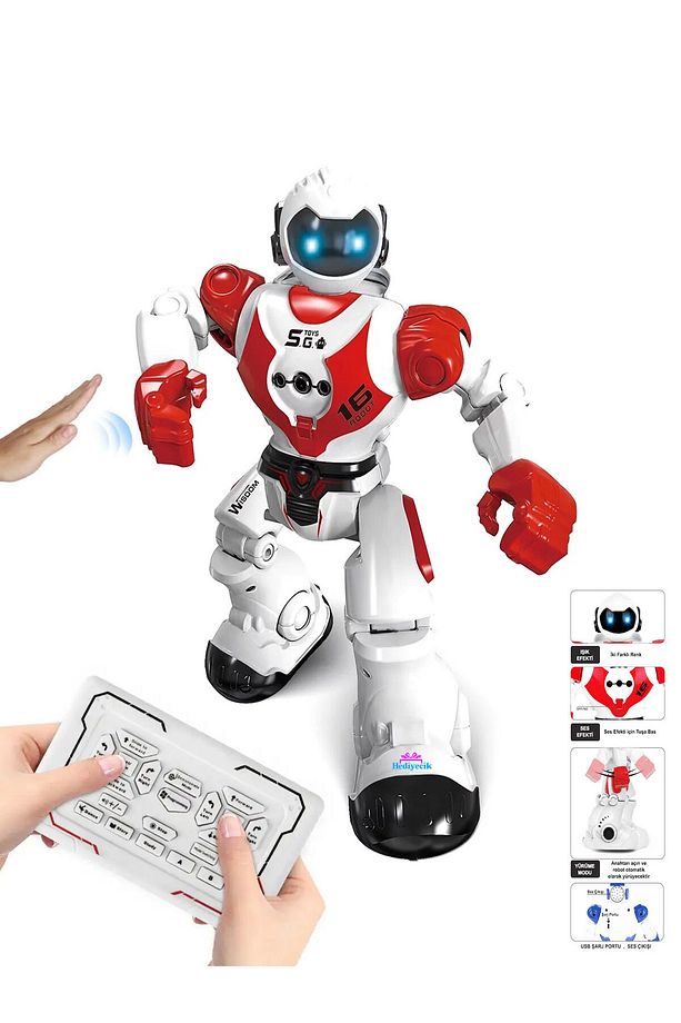 Rc El Sensörlü Uzaktan Kumandalı Şarjlı Akıllı Yapay Zeka Robot 28 Cm Kırmızı - 1