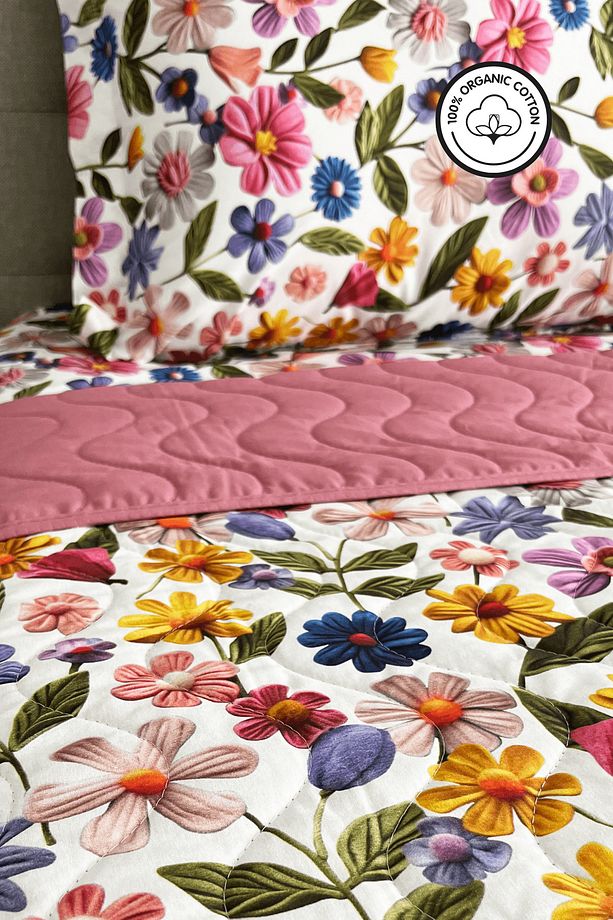 %100 Pamuk Kapitone Dijital Baskılı Yatak Örtüsü – Botanic Bloom Tek Kişilik 160x230 cm - 4
