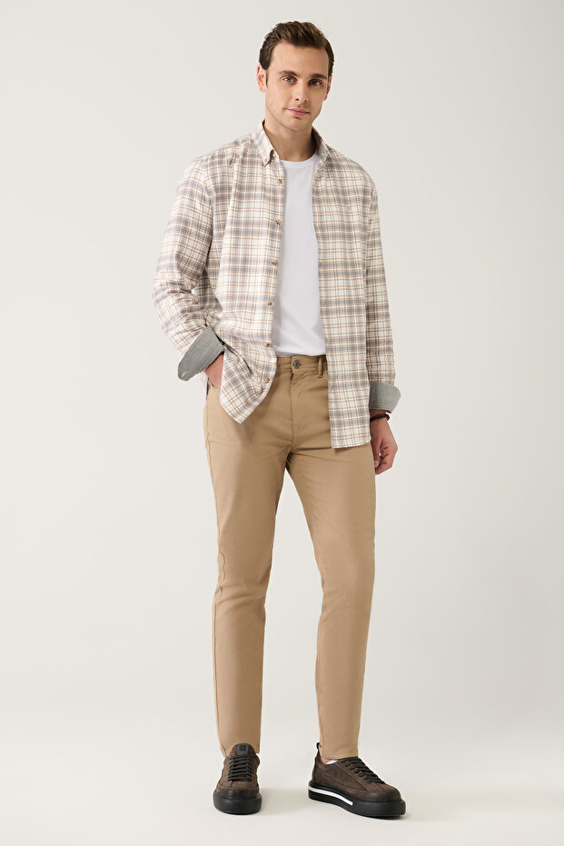Men's Beige Flexible 5-Pocket Canvas Trousers E 003007