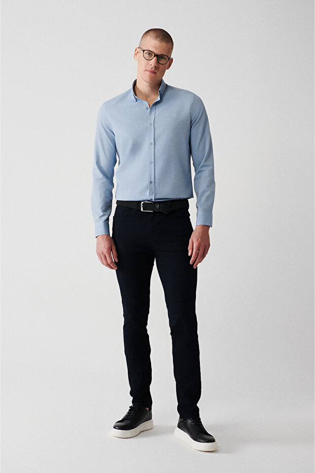 Men's Navy Blue Flexible 5-Pocket Canvas Trousers E 003007