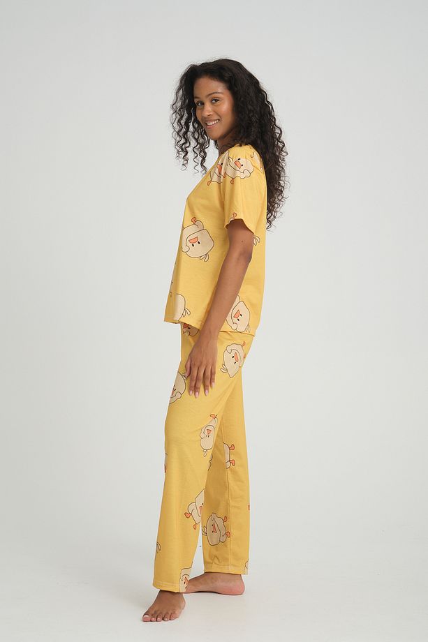 Kısa Kollu Kadın Pijama Takımı Civciv Desenli Süper Soft - 3