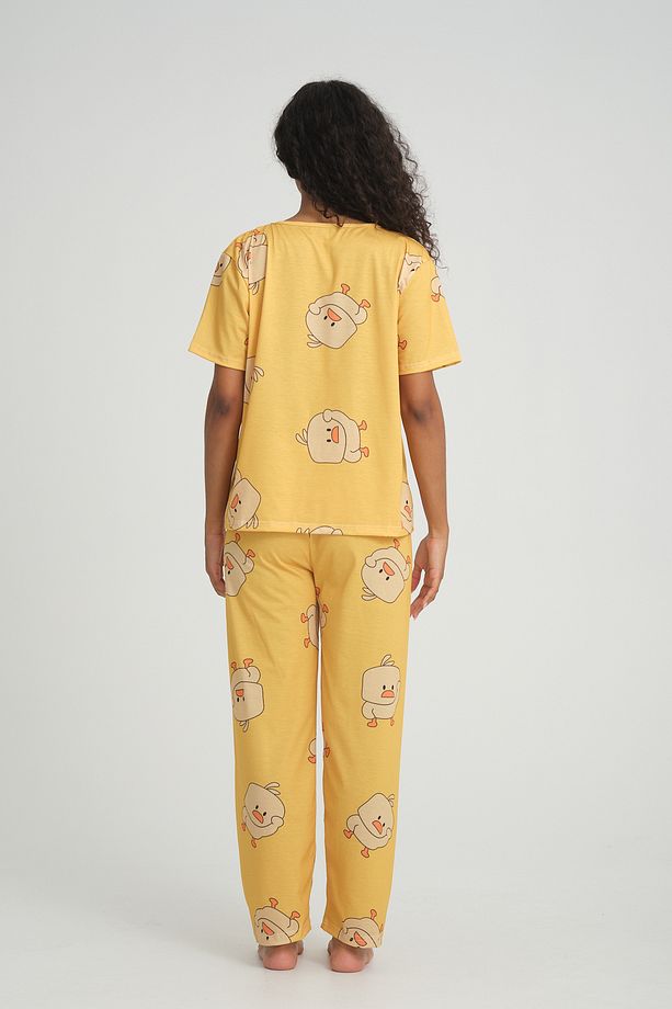 Kısa Kollu Kadın Pijama Takımı Civciv Desenli Süper Soft - 5