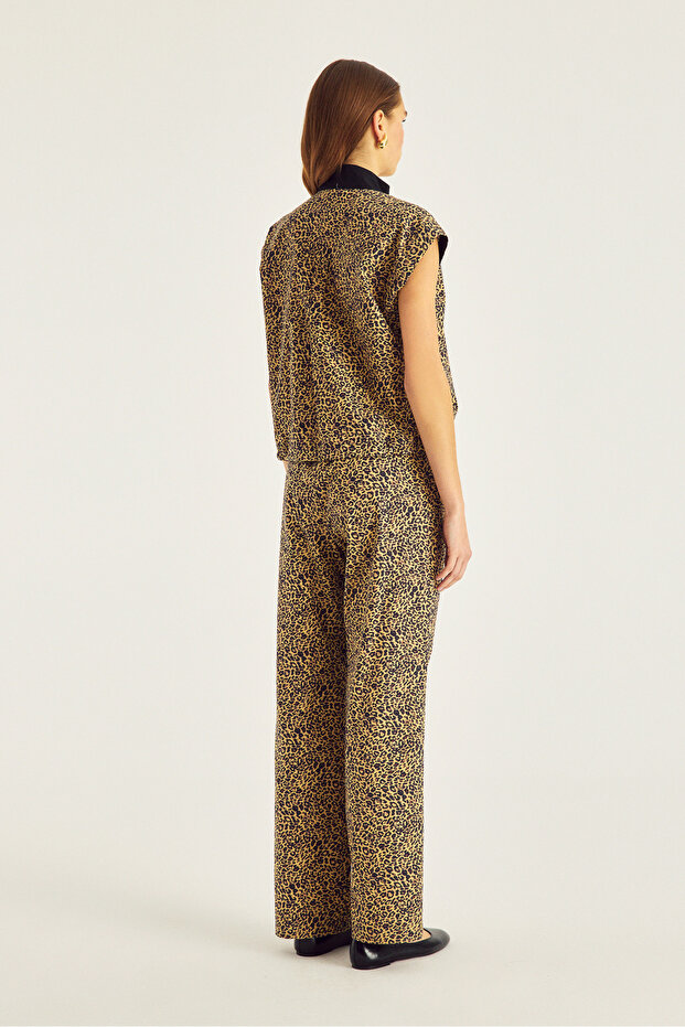 Leopard Pattern Poplin Casual Pants - 8