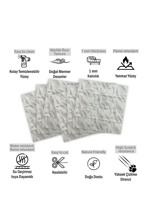 Kendinden Yapışkanlı 3d Kabartmalı Mermer Yuvarlak Desen Pvc Duvar Panel 41x41 Cm/ 6 Adet /1 M² - 2