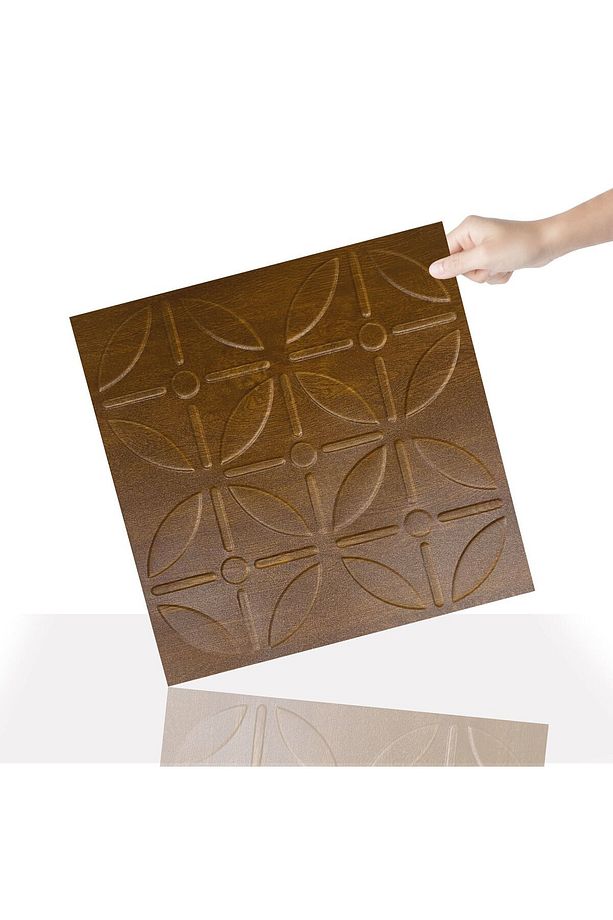 Kendinden Yapışkanlı 3d Kabartmalı Altın Meşe Yuvarlak Desen Pvc Duvar Panel 41x41 Cm/ 6 Adet /1 M² - 1