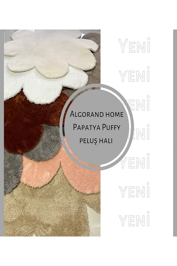 Çiçek Desenli Krem Halı Yumuşak Salon Halısı Modern Minimalist Dekoratif Halı 2'li Set (60x60-80x80) - 3