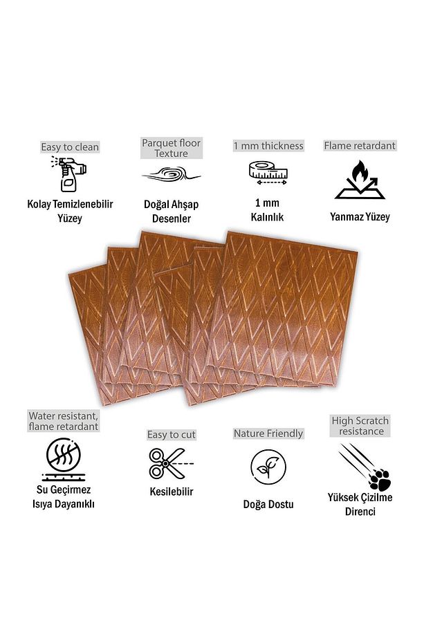 Kendinden Yapışkanlı 3d Kabartmalı Altın Meşe Baklava Desen Pvc Duvar Panel 41x41 Cm/ 6 Adet /1 M² - 2