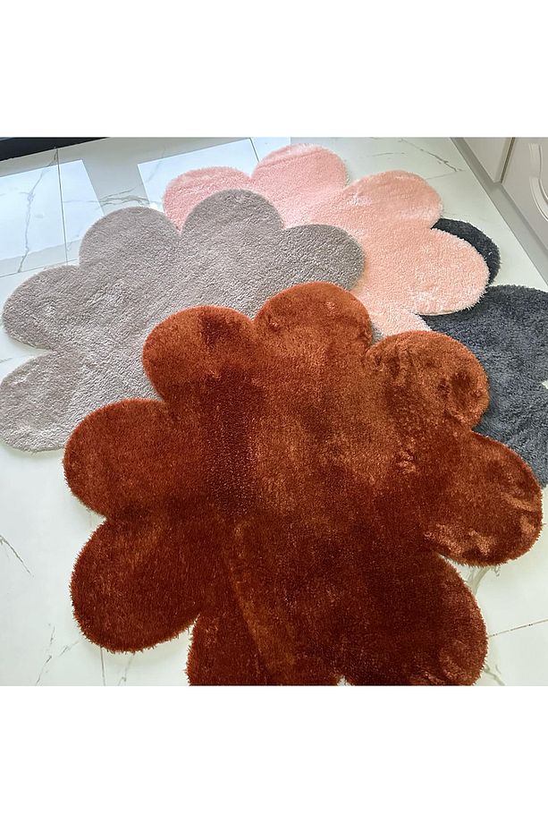 Çiçek Desenli Krem Halı Yumuşak Salon Halısı Modern Minimalist Dekoratif Halı 2'li Set (60x60-80x80) - 5