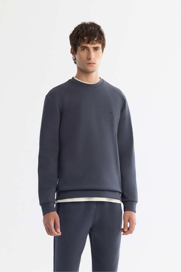 Erkek Regular Fit Antrasit Bisiklet Yaka Esnek Yumuşak Doku İnterlok Kumaş Basic Sweatshirt B001100 - 1