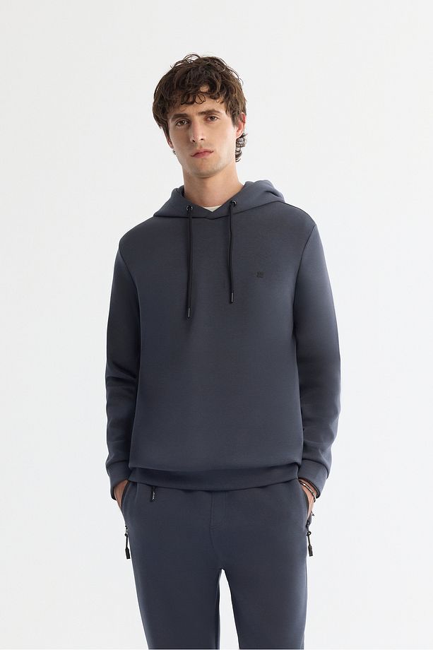 Erkek Antrasit Kapüşonlu Esnek Yumuşak Doku Interlok Kumaş Sweatshirt B001101 - 1