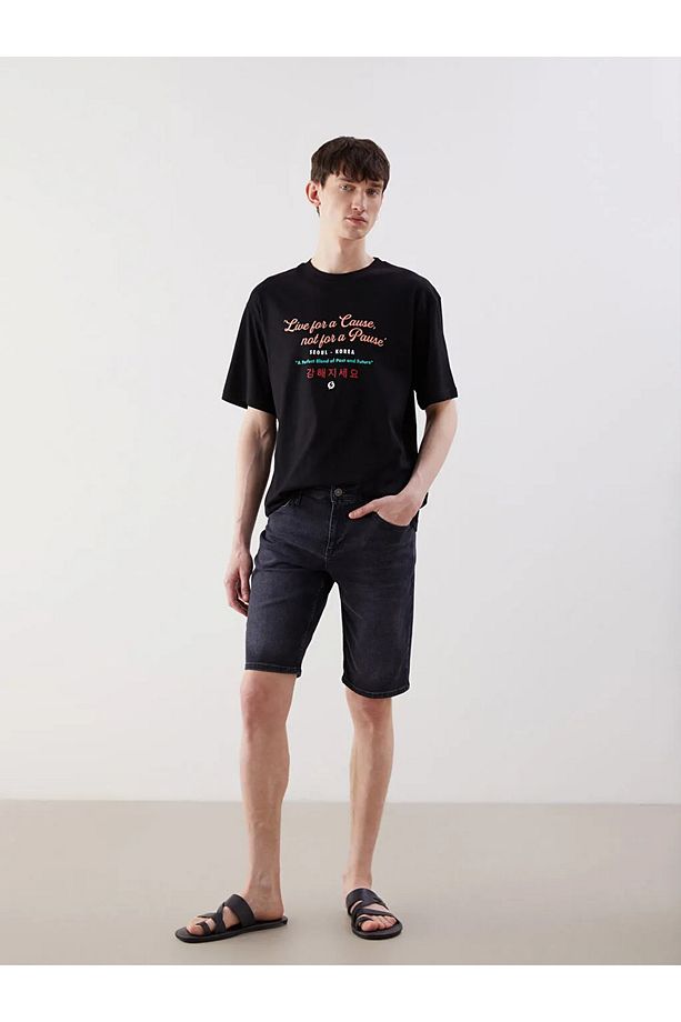 LCW Jeans Siyah Standart Kalıp Erkek Jean Şort - 1