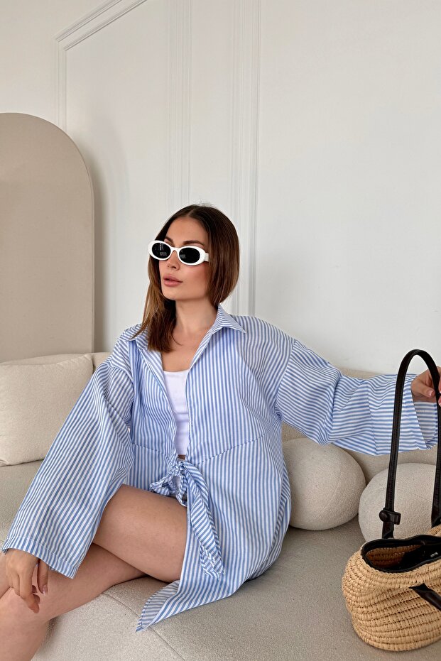 Özel Seri Oversize Bağlamalı Kimono Gömlek B6547 - 4