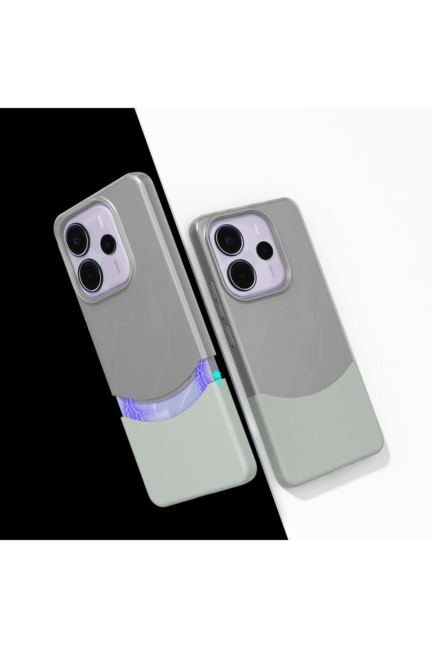 جراب Redmi Note 14 5G بغطاء مزدوج VRDR مغناطيسي - رمادي