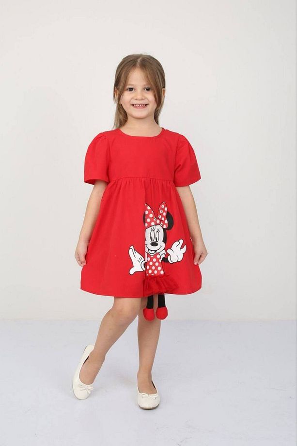 Kız Çocuk Minnie Mouse Detaylı Elbise - 5