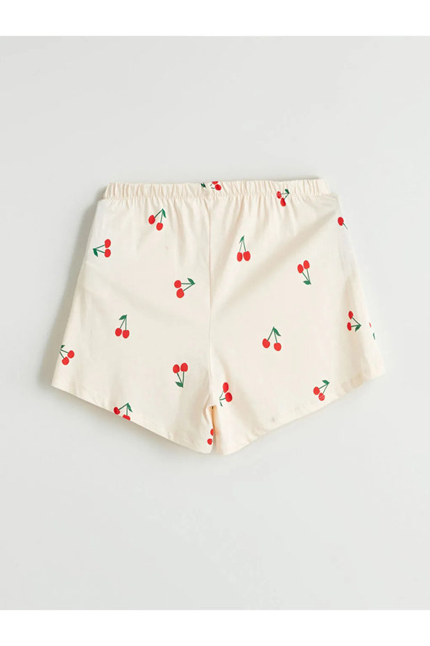 LCW DREAM Ekru Kiraz Desenli Kadın Şortlu Pijama Takımı T T - 4