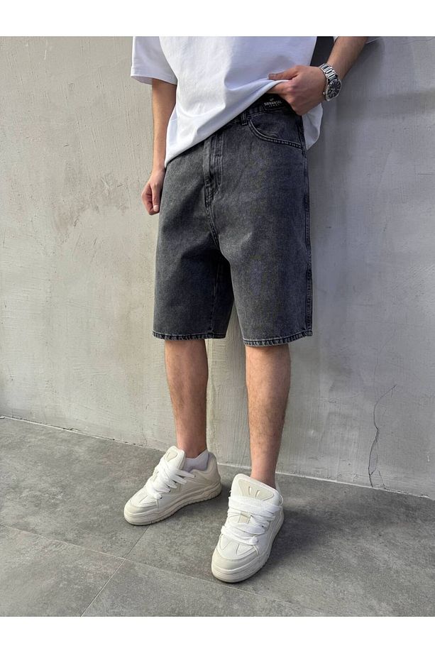 Vintage Gri Baggy Kot Şort - 1