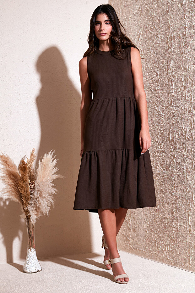 Regular Fit Kolsuz Midi Elbise ELBİSE 5869008 - 1