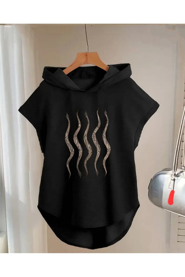 Lerixmod women's combed cotton two-thread batwing sleeve hoodie