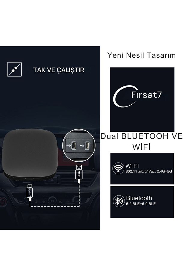 Tak Çalıştır 2in1 Kablosuz & Android Araç Mini Usb Adaptörü Taşınabilir Bluetooth Wifi Carplay - 8