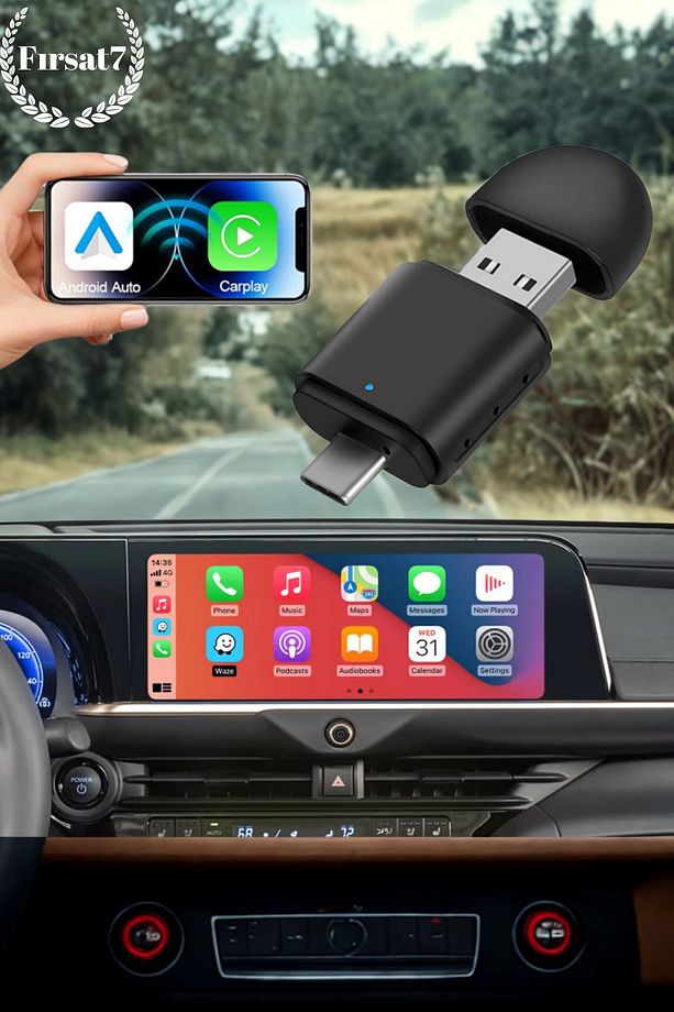 Mini Carplay 2in1 Araç Kiti Wireless/kablosuz Carplay Ve Android Araç Adaptörü Type-c Usb'li - 1