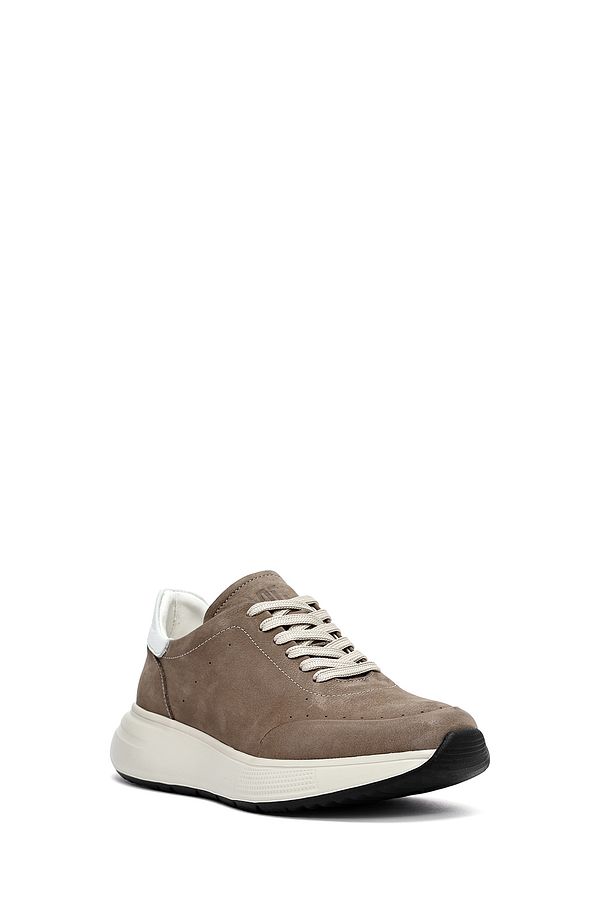 Erkek Vizon Bağcıklı Kalın Tabanlı Nubuk Deri Sneaker 25SFD6505V3 - 6