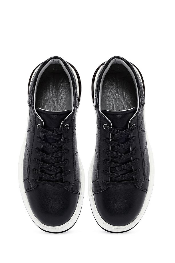 Erkek Siyah Bağcıklı Kalın Tabanlı Deri Sneaker 25SFD675018 - 7