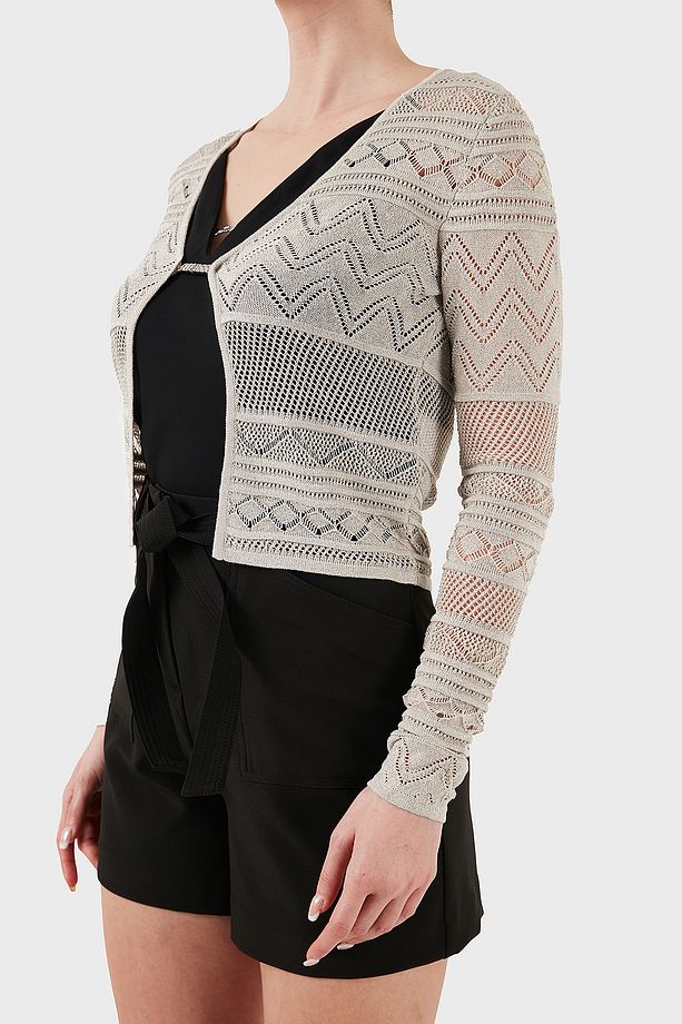 Nellie Ajurlu Regular Fit V Yaka Simli Kısa Hırka W5GR15Z3E22 HIRKA W5GR15 Z3E22 F97H - 6