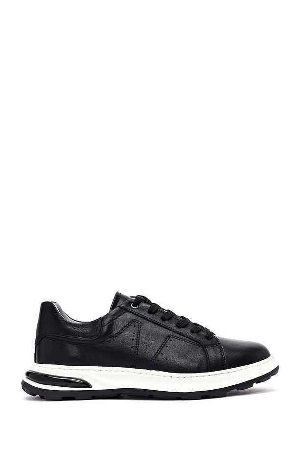 Erkek Siyah Bağcıklı Kalın Tabanlı Deri Sneaker 25SFD675018 - 1