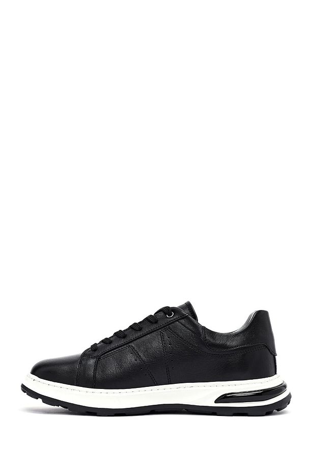 Erkek Siyah Bağcıklı Kalın Tabanlı Deri Sneaker 25SFD675018 - 2