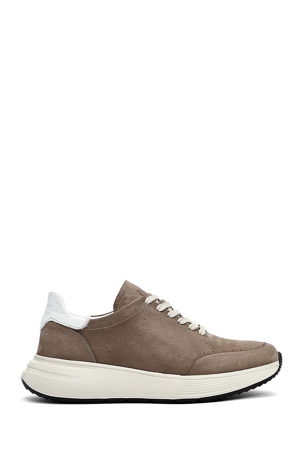 Erkek Vizon Bağcıklı Kalın Tabanlı Nubuk Deri Sneaker 25SFD6505V3 - 1