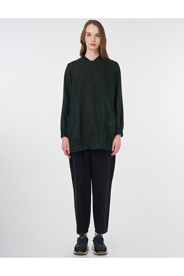 Textured Basic Jacket Emerald-Black - 3
