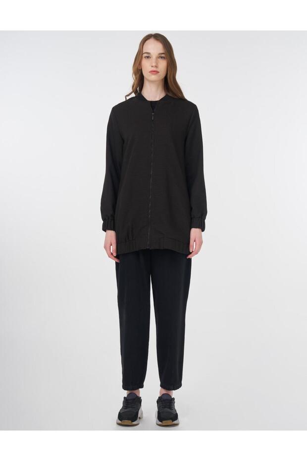 Patterned Basic Jacket Black-Dark Brown - 3